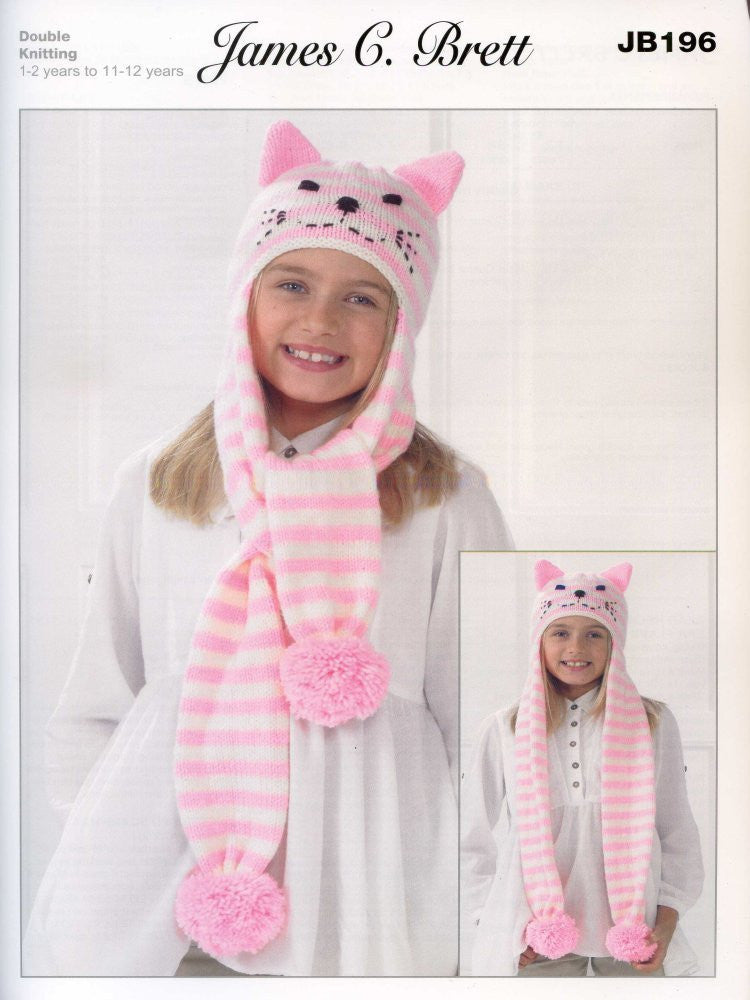 JB196: Cat Striped Scarf Hat and Bear Helmet (1 - 12yrs)