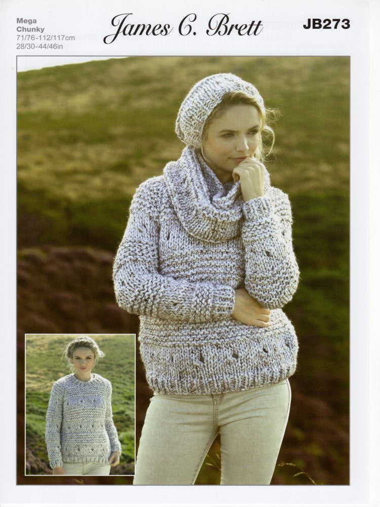 JB273: Ladies Sweater, Snood and Hat (28"- 46")