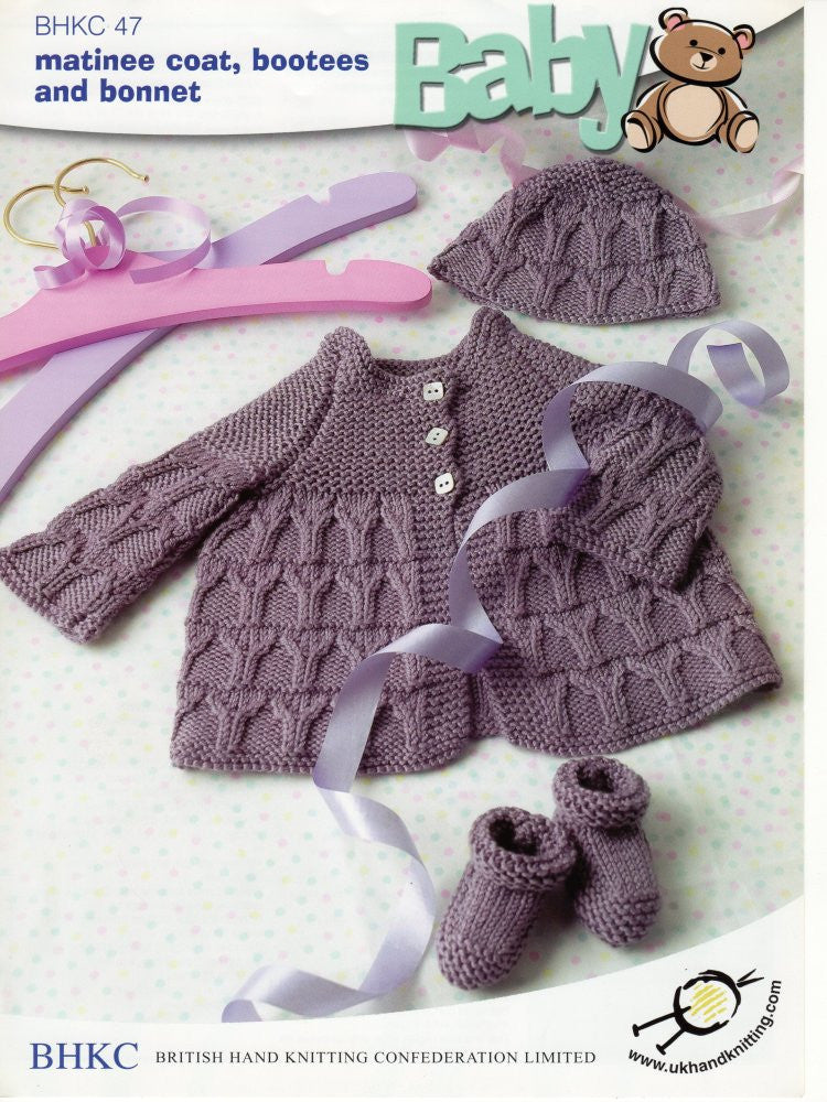BHKC47: Matinee Coat, Bootees and Bonnet  (10"- 18")