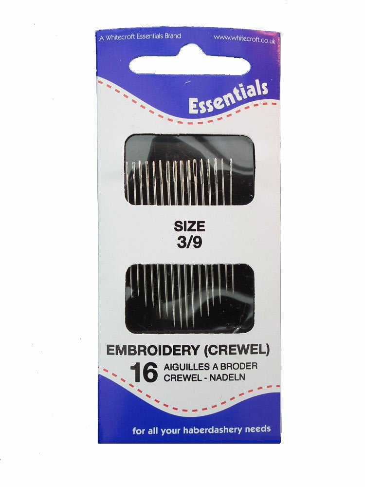 Needles: Embroidery Crewels Size 3/9 (16)