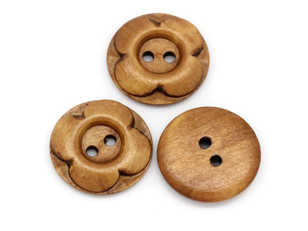 Wooden Flower Buttons: Pack of 6