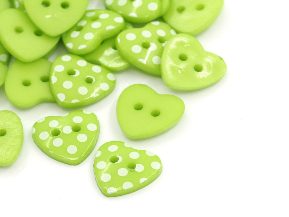 Heart Shaped Buttons: Lime Green Pack of 7