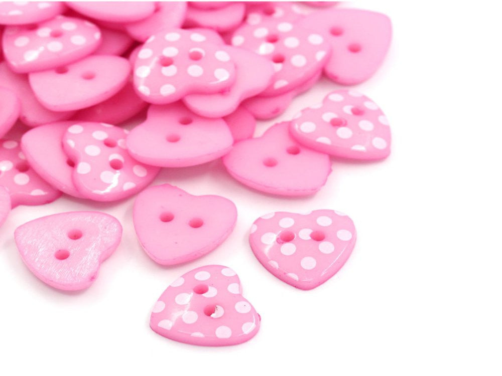 Heart Shaped Buttons: Pink Pack of 7