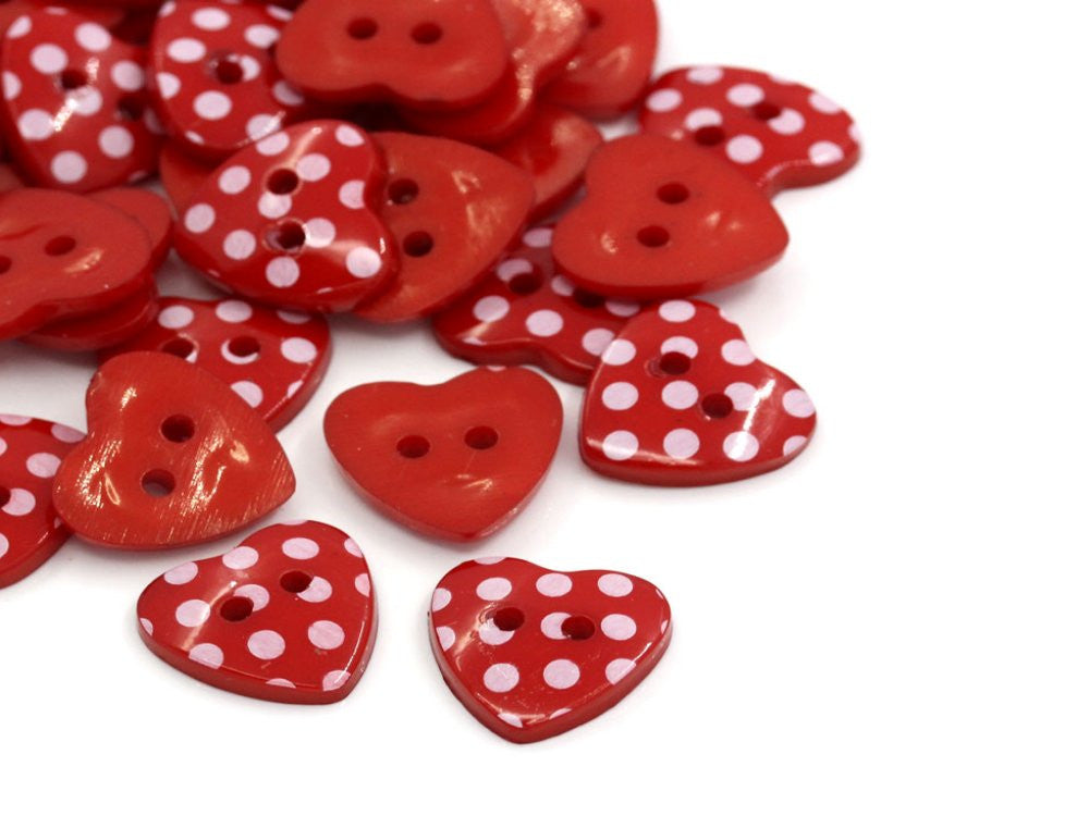 Heart Shaped Buttons: Red Pack of 7