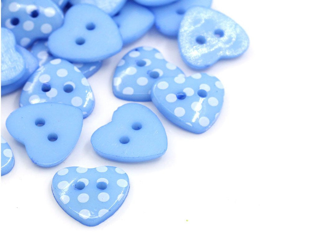 Heart Shaped Buttons: Sky Blue Pack of 7