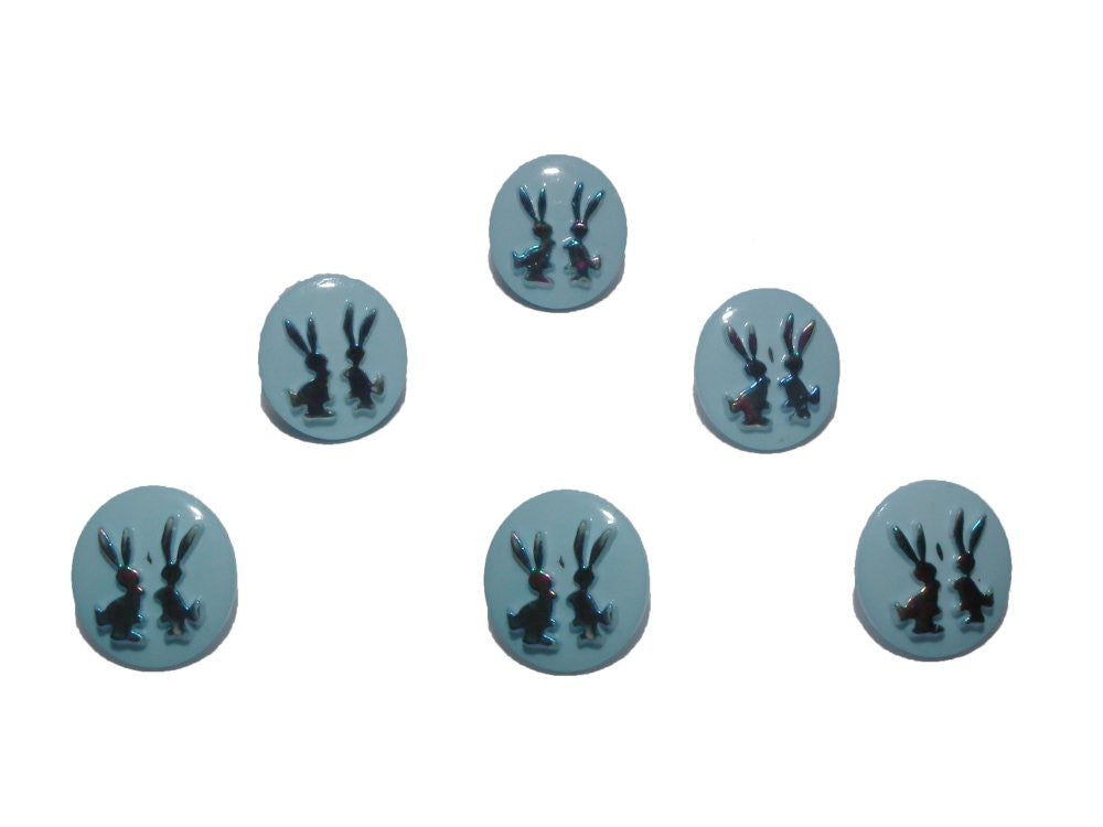 Twin Rabitt Buttons: Blue Pack of 6